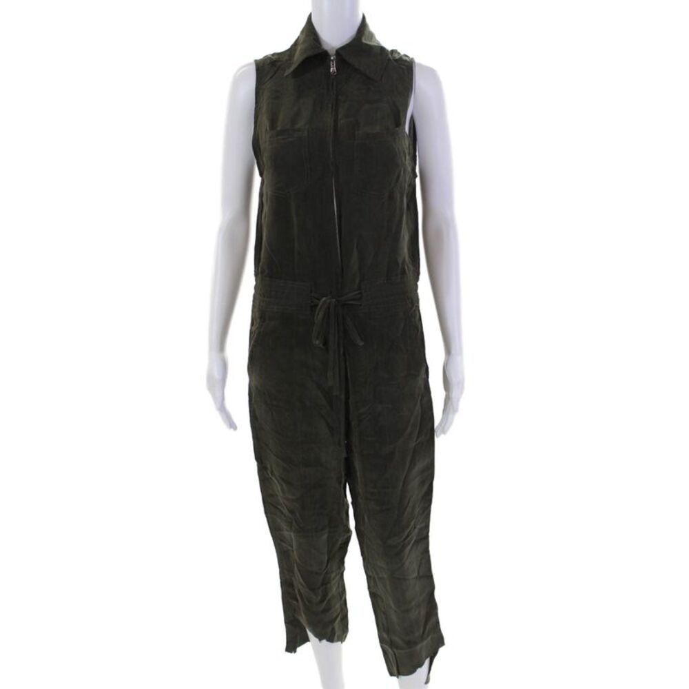 Calvin Rucker Women's Sleeveless Half Zip Cinch Waist Jumpsuit Green Size S